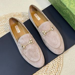 Gucci Horsebit Crystals Loafers Women Suede Apricot