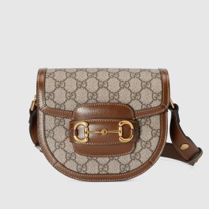 Gucci Mini Horsebit 1955 Rounded Bag In GG Supreme Canvas Beige/Brown