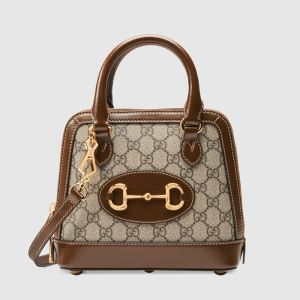 Gucci Mini Horsebit 1955 Top Handle Bag In GG Supreme Canvas Beige/Brown