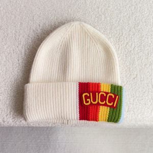 Gucci Knit Hat with Logo Rainbow Patch Wool White