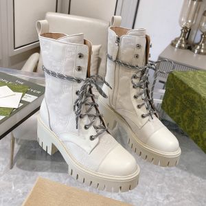 Gucci Lace-Up Boots Women GG Matelasse Leather White