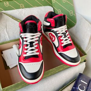 Gucci Mac80 High Top Sneakers Women Leather Black/Red