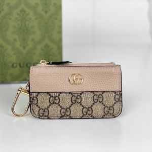 Gucci Marmont Key Holder In Leather and GG Supreme Canvas Beige/Apricot