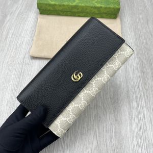 Gucci Large Marmont Continental Wallet In GG Supreme Canvas and Textured Leather Apricot/Black