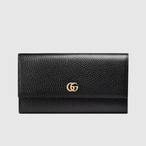 Gucci Large Marmont Continental Wallet In Textured Leather Black