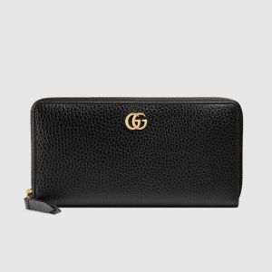 Gucci Large Marmont Zip Around Wallet In Textured Leather Black