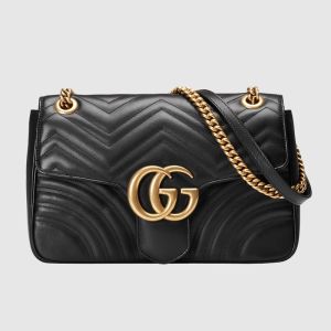 Gucci Medium Marmont Flap Shoulder Bag In Matelasse Leather Black