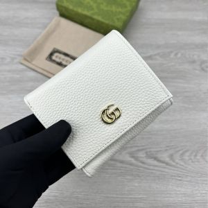 Gucci Medium Marmont Flap Wallet In Textured Leather White/Blue