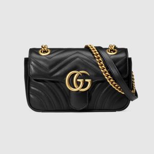 Gucci Mini Marmont Flap Shoulder Bag In Matelasse Leather Black