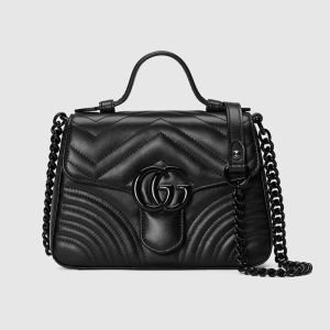 Gucci Mini Marmont Top Handle Bag In Matelasse Chevron Leather Black