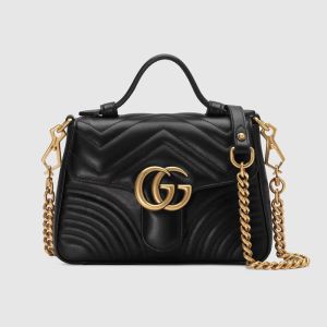 Gucci Mini Marmont Top Handle Bag In Matelasse Chevron Leather Black