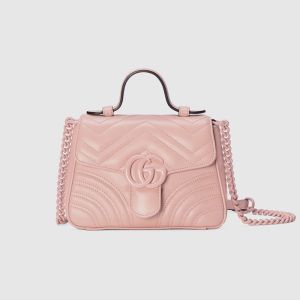 Gucci Mini Marmont Top Handle Bag In Matelasse Chevron Leather Pink