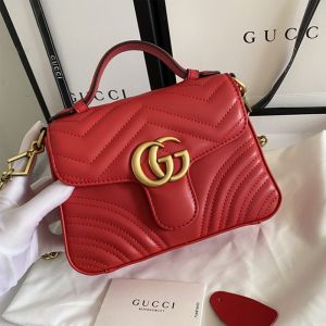 Gucci Mini Marmont Top Handle Bag In Matelasse Chevron Leather Red