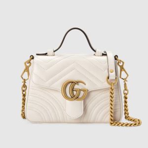 Gucci Mini Marmont Top Handle Bag In Matelasse Chevron Leather White