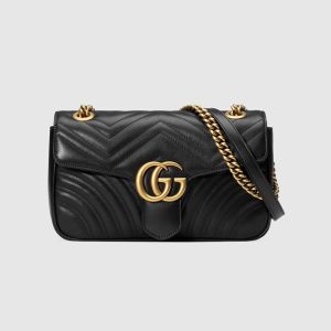 Gucci Small Marmont Flap Shoulder Bag In Matelasse Leather Black