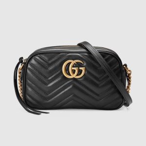 Gucci Small Marmont Shoulder Bag In Matelasse Leather Black