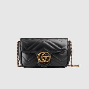 Gucci Super Mini Marmont Flap Shoulder Bag In Matelasse Leather Black