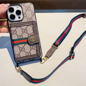 Gucci Ophidia iPhone Case with Card Holder and Web Strap In GG Supreme Canvas Beige