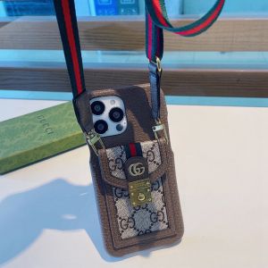 Gucci Ophidia iPhone Case with Double G Logo and Web Strap In Grained Calfskin Taupe