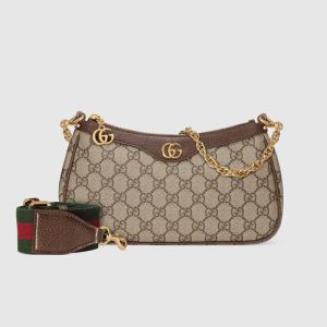Gucci Small Ophidia Crossbody Bag with Web Strap In GG Supreme Canvas Beige/Brown