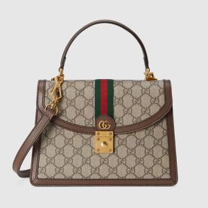 Gucci Small Ophidia Top Handle Bag In GG Supreme Canvas Beige/Brown