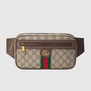 Gucci Ophidia Stripe Belt Bag In GG Supreme Canvas Beige/Brown