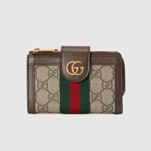 Gucci Small Ophidia Stripe Coin Wallet In GG Supreme Canvas Beige/Brown