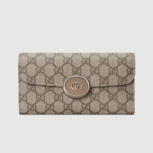 Gucci Large Petite Continental Wallet In GG Supreme Canvas Beige/Khaki