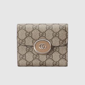 Gucci Small Petite Trifold Wallet In GG Supreme Canvas Beige/Khaki