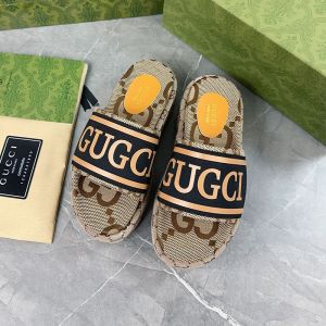 Gucci Platform Slides Women GG Supreme Sheepskin Gold