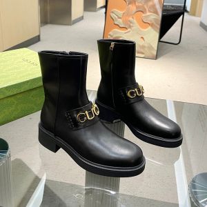 Gucci Scripts Logo Flat Boots Women Leather Black