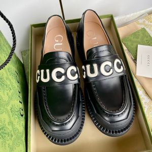 Gucci Scripts Logo Loafers Women Leather Black