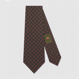 Gucci Tie GG and Rhombus Motif Silk Green