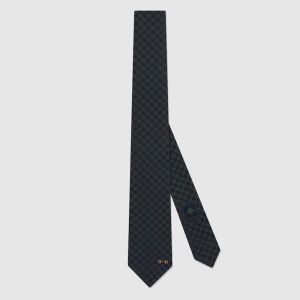 Gucci Tie GG Jacquard with Horsebit Embroidery Silk Green