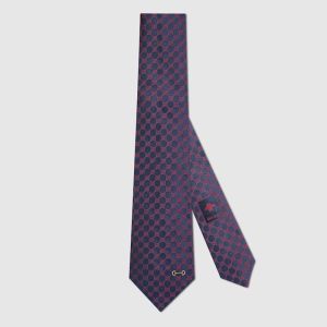 Gucci Tie GG Jacquard with Horsebit Embroidery Silk Navy Blue