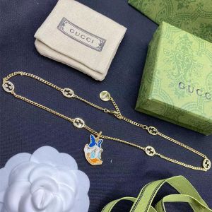 Gucci X Disney Enamel Daisy Duck Pendant Necklace In Gold