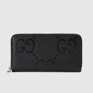 Gucci Large Zip Around Wallet In Jumbo GG Leather Black