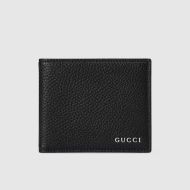 Gucci Small Bifold Wallet with Lettering Logo In Textured Leather Black