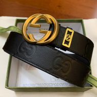 Gucci Blondie Wide Belt with Interlocking G Detail Grained Calfskin Black/Gold