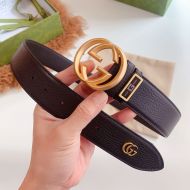 Gucci Blondie Wide Belt with Gucci G and GG Marmont Grained Calfskin Black/Gold