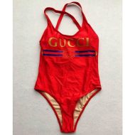 Gucci Crisscross Swimsuit with Gucci Interlocking G Web Stripe Women Lycra Red