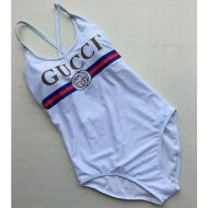 Gucci Crisscross Swimsuit with Gucci Interlocking G Web Stripe Women Lycra White