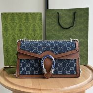 Gucci Small Dionysus Shoulder Bag In GG Supreme Denim Blue/Brown