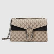 Gucci Small Dionysus Shoulder Bag In GG Supreme GG Supreme Suede Beige/Black