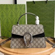 Gucci Small Dionysus Top Handle Bag In GG Supreme Suede Beige/Black