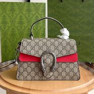 Gucci Small Dionysus Top Handle Bag In GG Supreme Suede Beige/Red