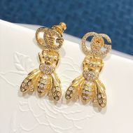 Gucci Double G Crystals Bee Earrings In Gold