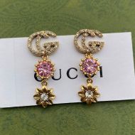 Gucci Double G Crystals Flower Earrings In Gold