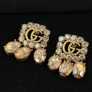 Gucci Double G Crystals Gem Pendant Earrings In Gold