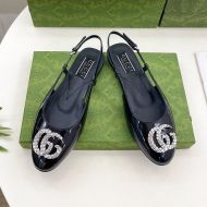 Gucci Double G Crystals Slingback Ballet Flats Women Leather Black